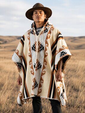 Unisex Hooded Wool Poncho - 100% Andean Highland Wool - Handwoven Aztec Coat